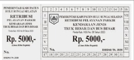 KARCIS RETRIBUSI KENDARAAN JENIS TRUK BESAR DAN BUS BESAR